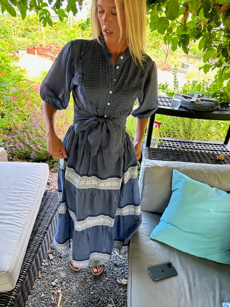 Brocade Border Tiered Dress Small Brocade Border Tiered Dress Small