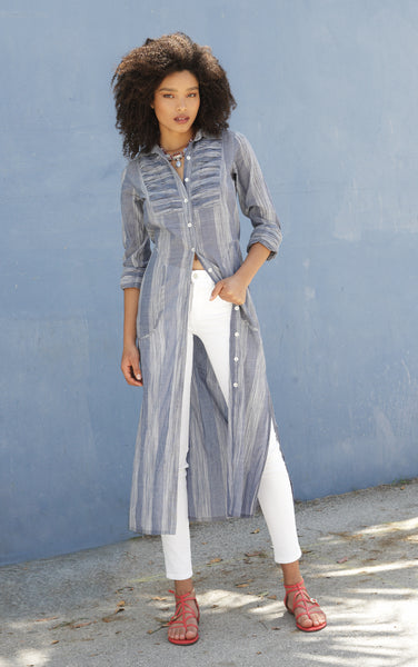 denim tuxedo dress Fait Par Foutch Exclusive Adrienna Denim Mini Tuxedo Dress in Blue