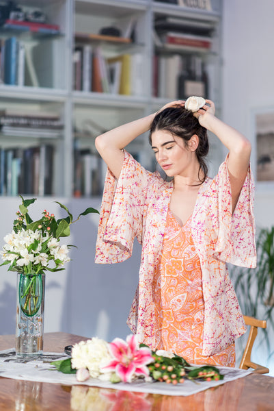 Batik Silk Kimono-Sleeve Wrap Shirt