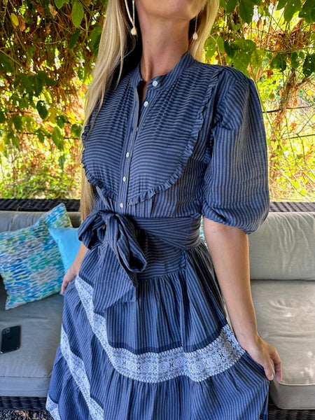 Brocade Border Tiered Dress