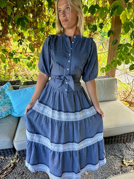 Brocade Border Tiered Dress