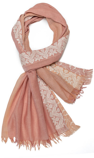 Bengal Border Two-Tone Scarf - Toffee Cream